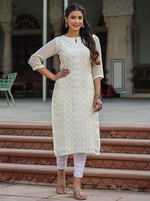 juniper lime green embroidered straight kurta