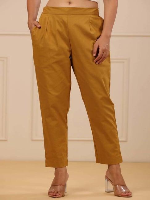 juniper mustard spendex solid slim fit pants with partially elasticated waistband