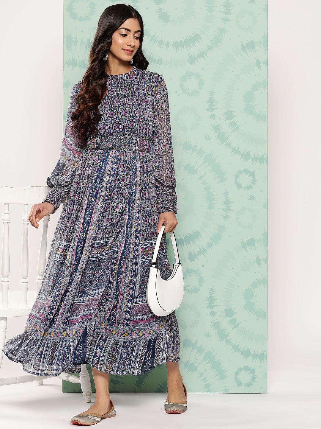 juniper navy blue geometric digital printed maxi dress