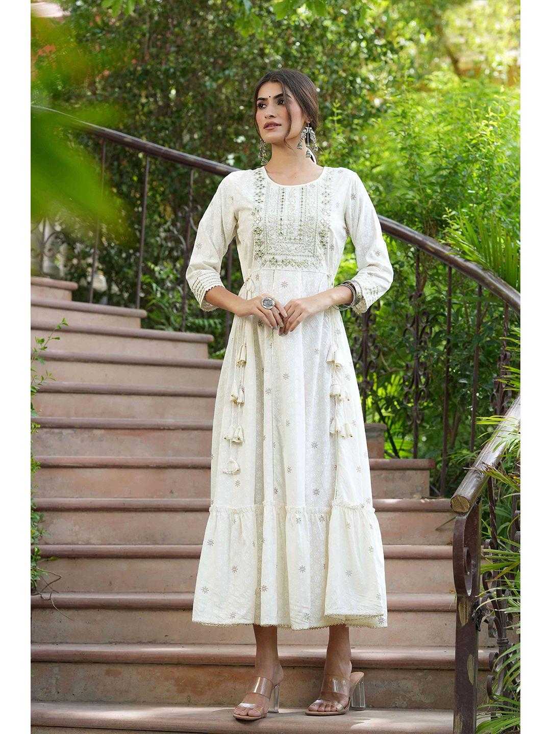 juniper off white ethnic motifs ethnic midi dress