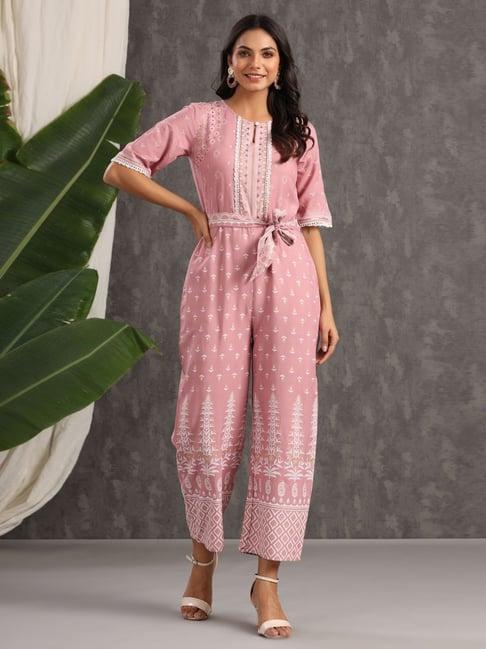 juniper onion pink rayon foil printed jumpsuit