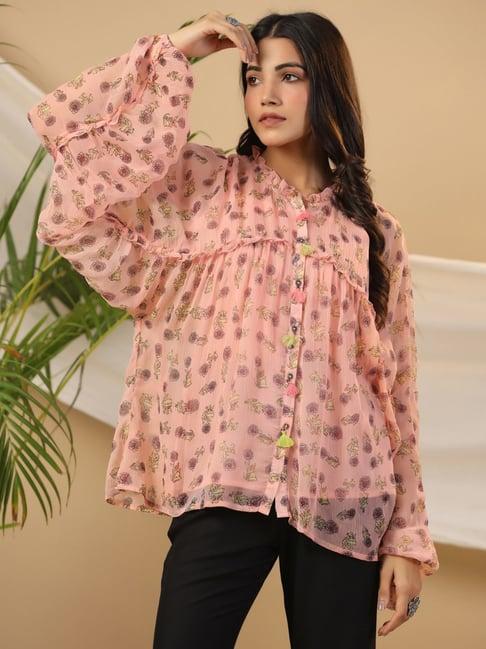 juniper peach floral printed chiffon tunic with inner