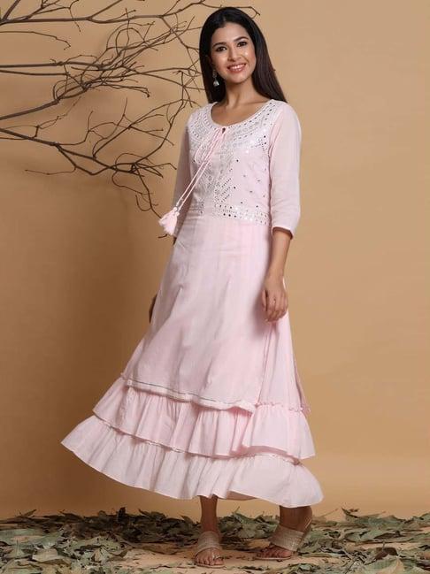 juniper pink cotton embroidered layered maxi dress with dori tassels