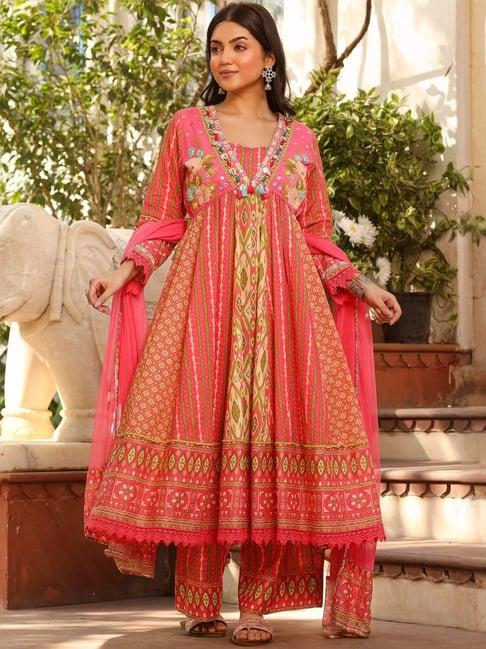 juniper pink cotton printed kurta palazzo set with dupatta