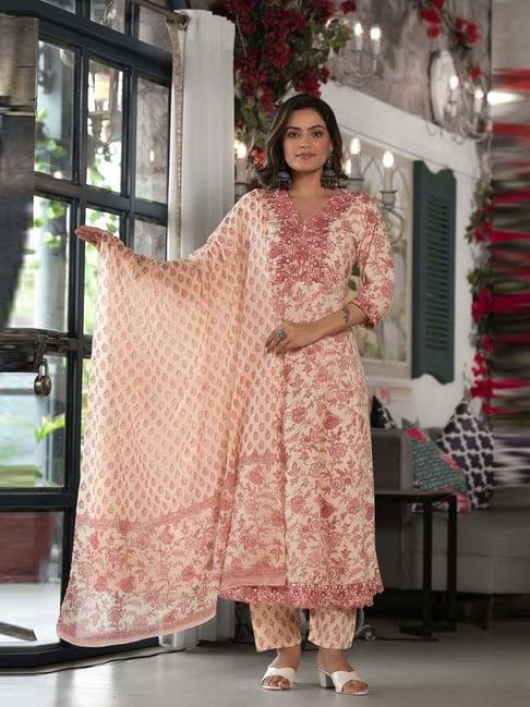 juniper pink embroidered kurta pant set with dupatta