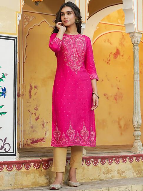 juniper pink paisley print straight kurta