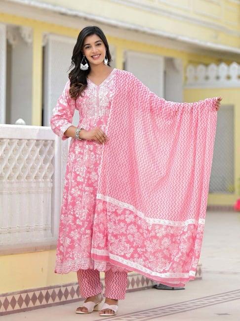 juniper pink printed kurta pant set with dupatta