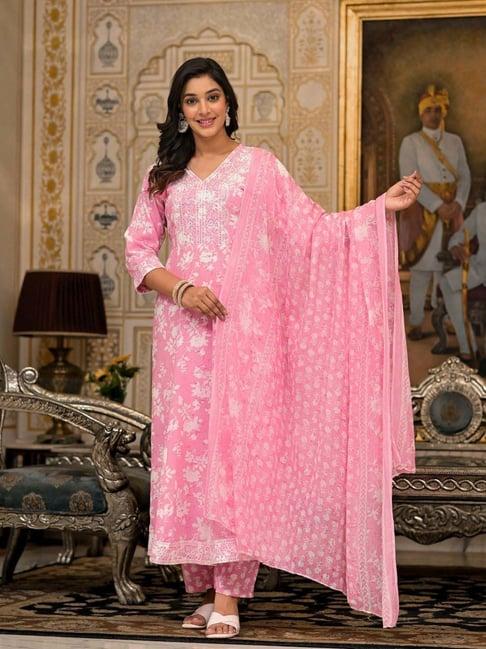 juniper pink printed kurta pant set with dupatta