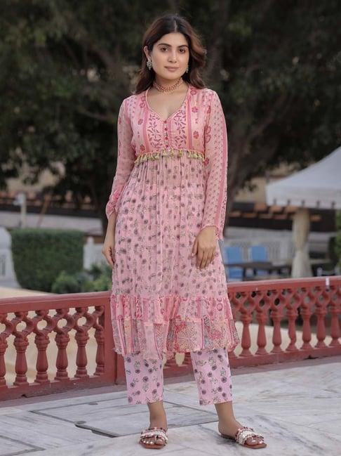 juniper pink printed kurta pant set