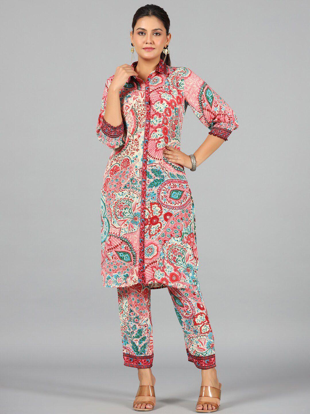 juniper printed shirt collar kurta with trouser