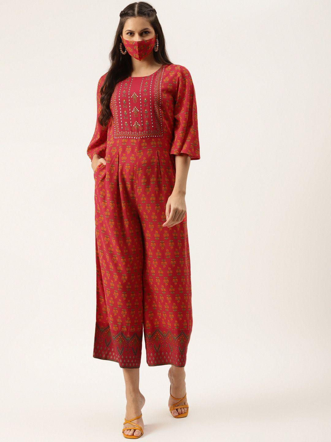 juniper red & green ethnic printed culotte jumpsuit