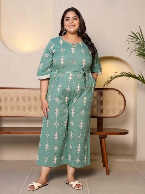 juniper sage green cotton printed jumpsuit