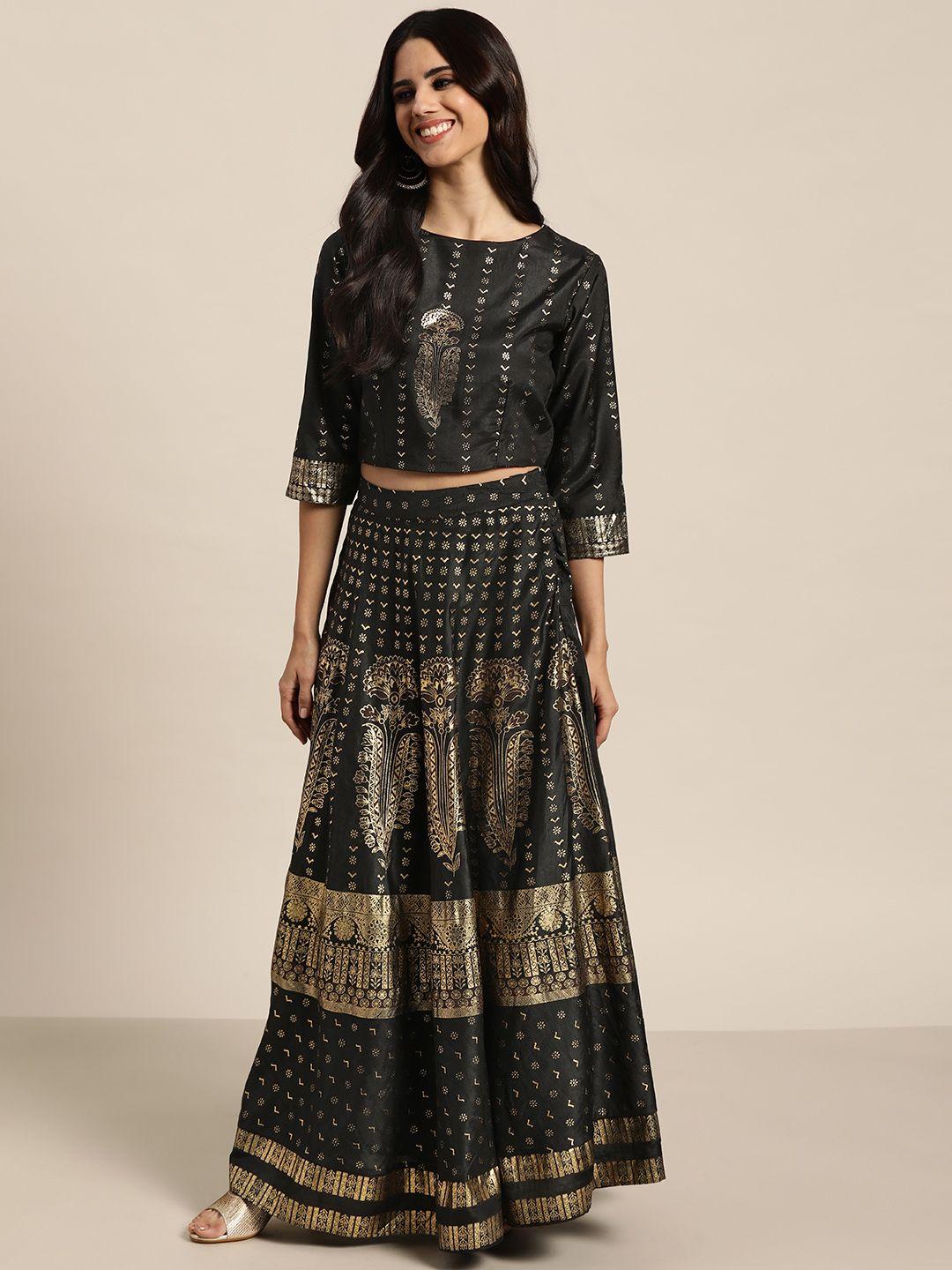 juniper stylish black printed ready to wear lehenga choli