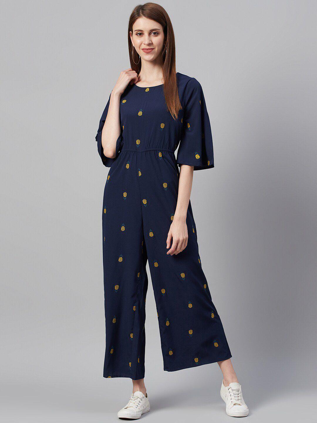 juniper teal & mustard basic jumpsuit with embroidered