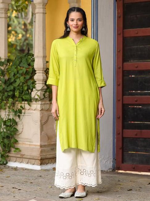 juniper the mishri solid lime green modal rayon kurta