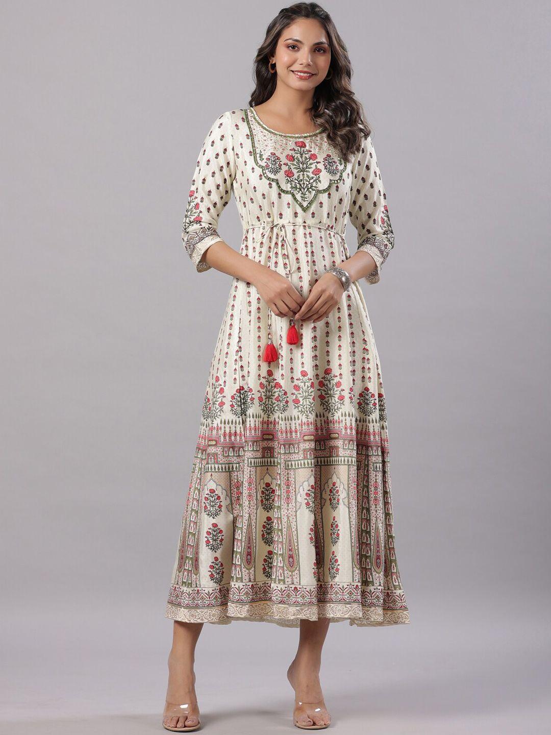 juniper white & red printed tie-ups detailed anarkali maxi dress