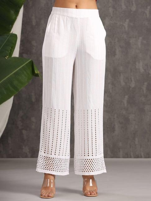 juniper white solid rayon flared ankle-length palazzo