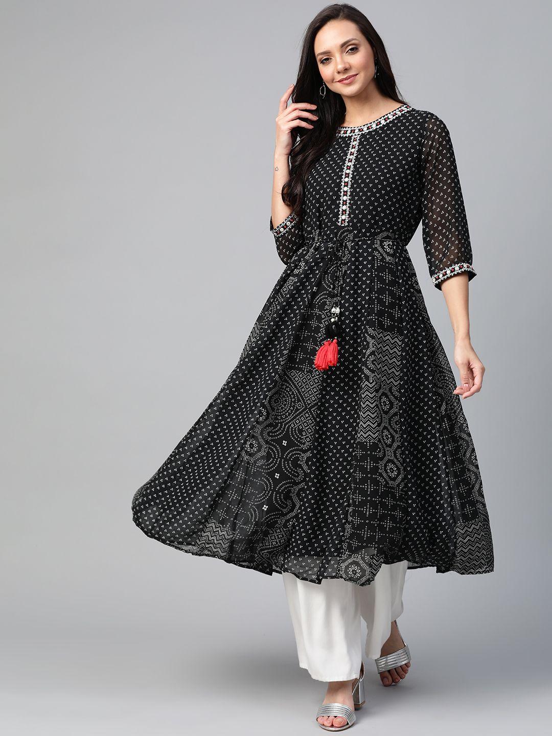 juniper women black & white printed anarkali kurta