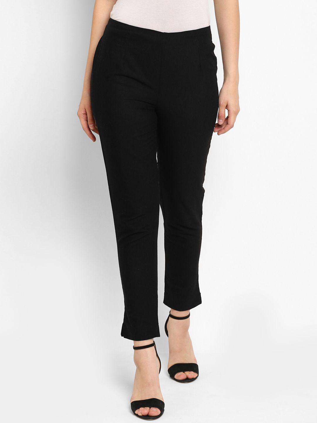 juniper women black slim fit solid cigarette trousers