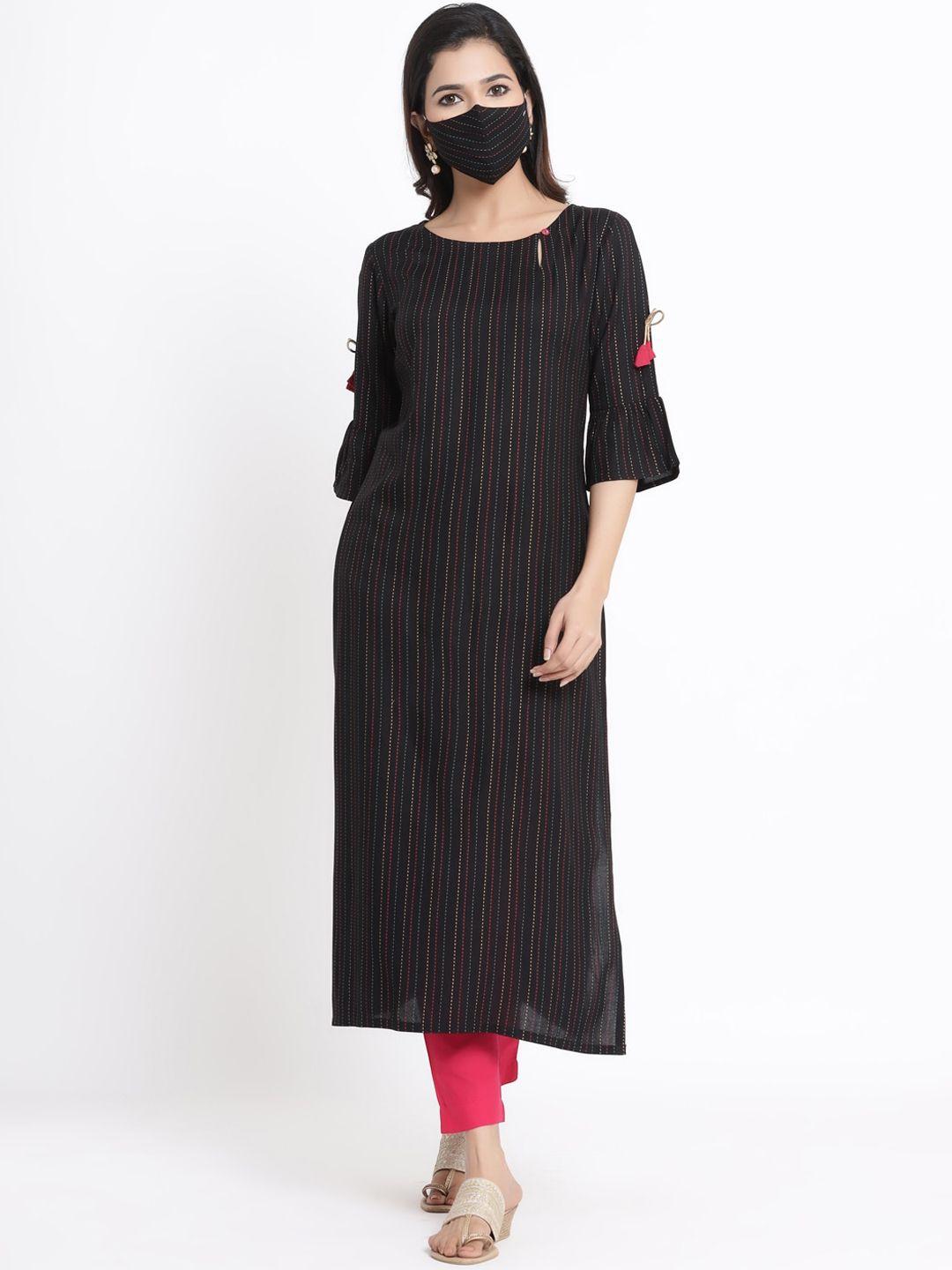 juniper women black striped a-line kurta