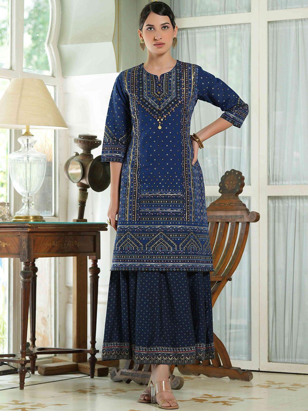 juniper women blue embellished flared sleeves anarkali kurta