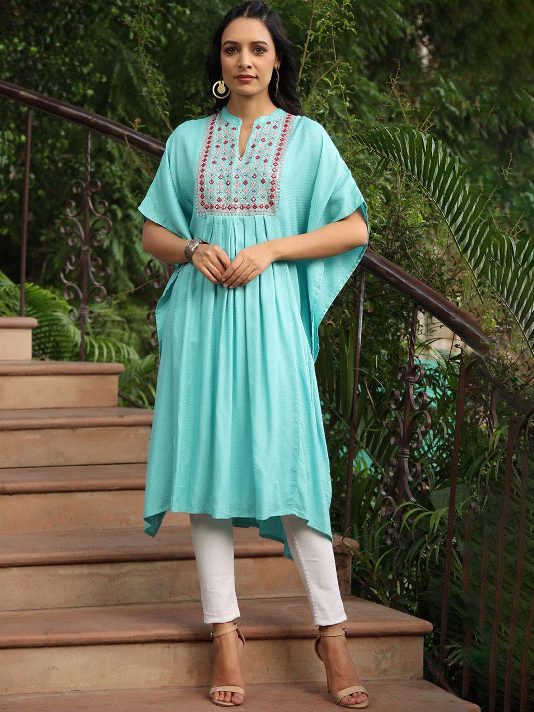 juniper women blue ethnic motifs yoke design thread work kurta