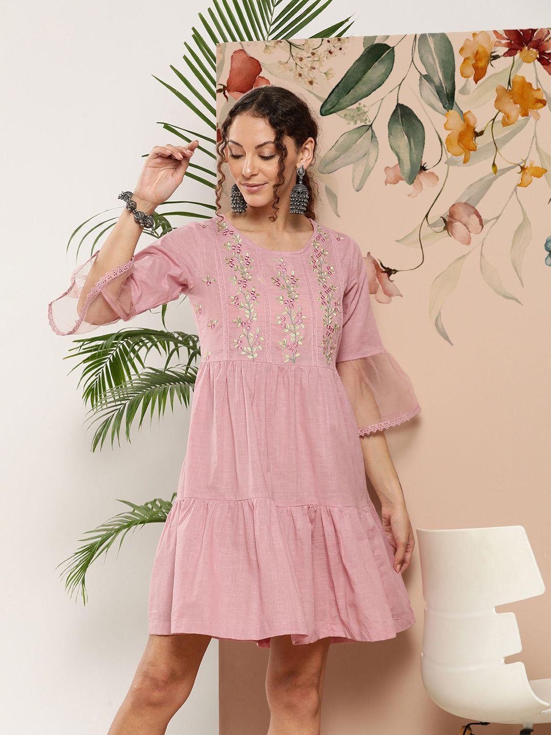 juniper women embroidered tiered a-line dress