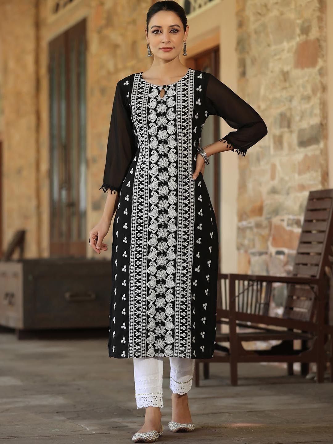 juniper women ethnic motifs chikankari embroidered georgette kurta