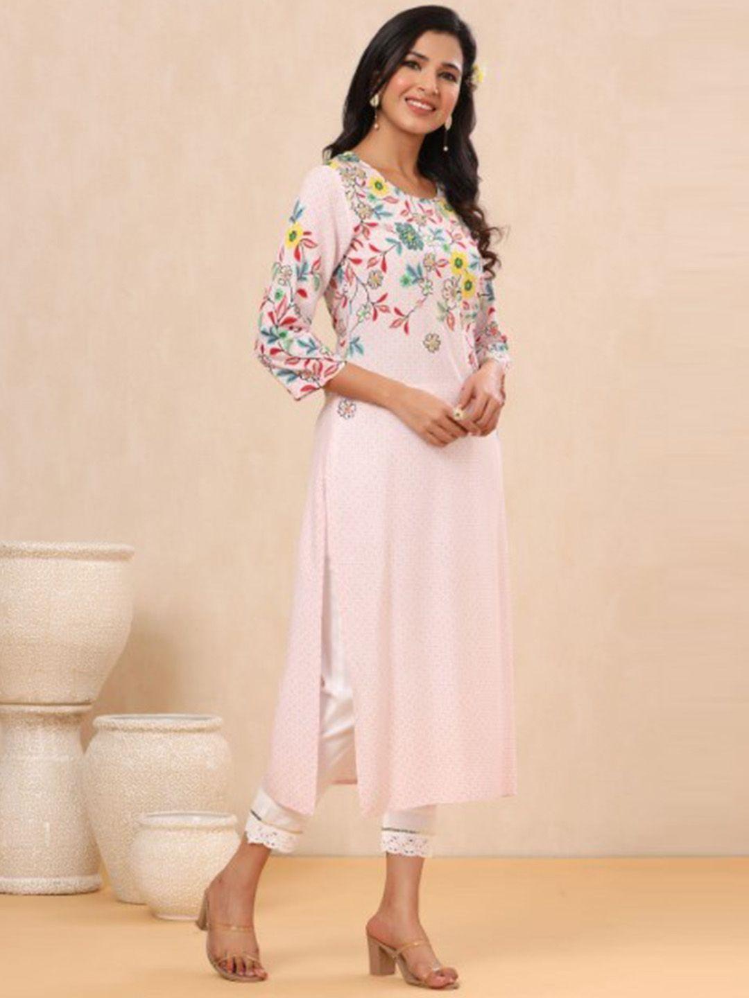 juniper women floral printed thread work floral liva kurta