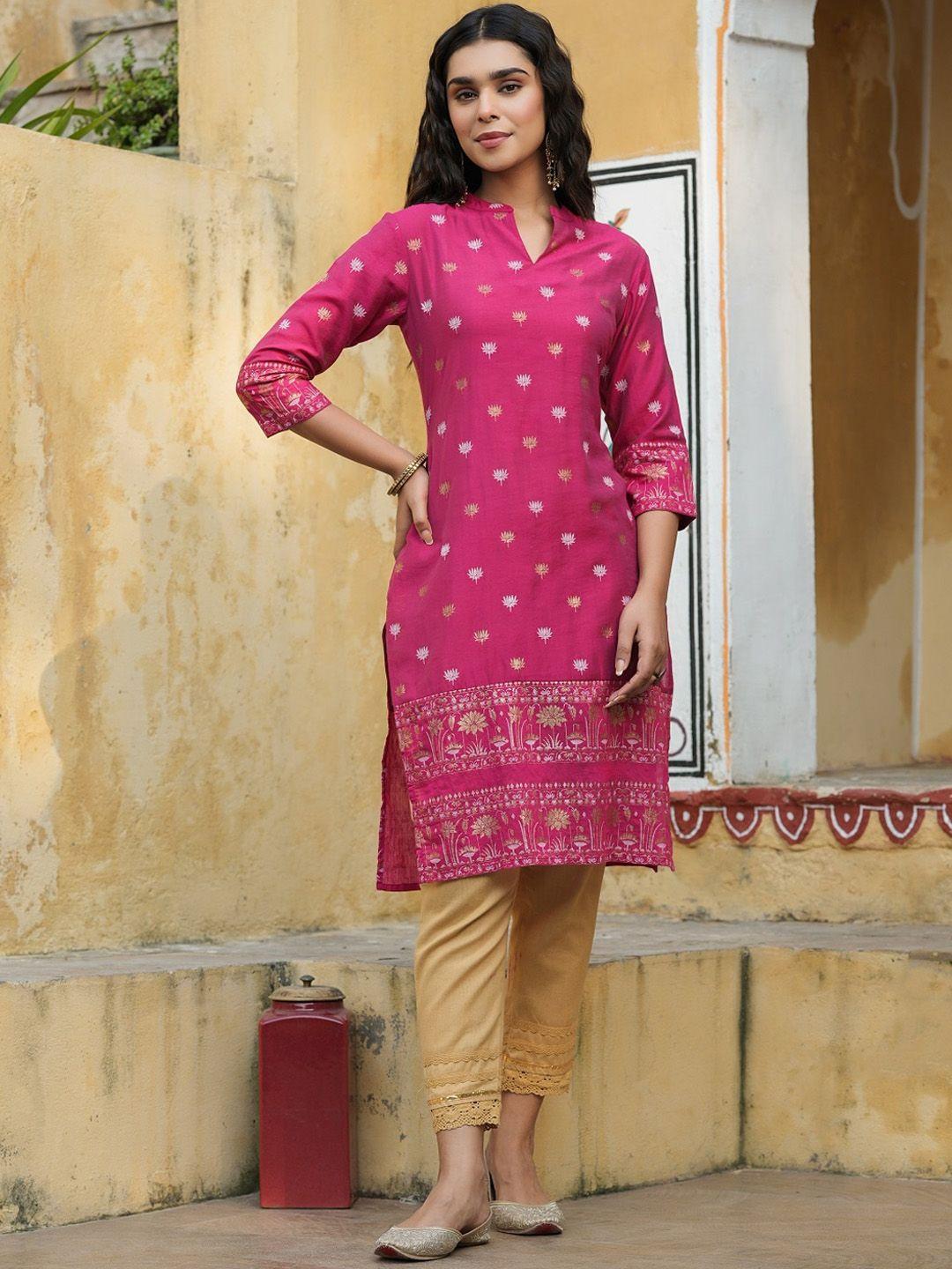 juniper women fuchsia ethnic motifs printed straight kurta