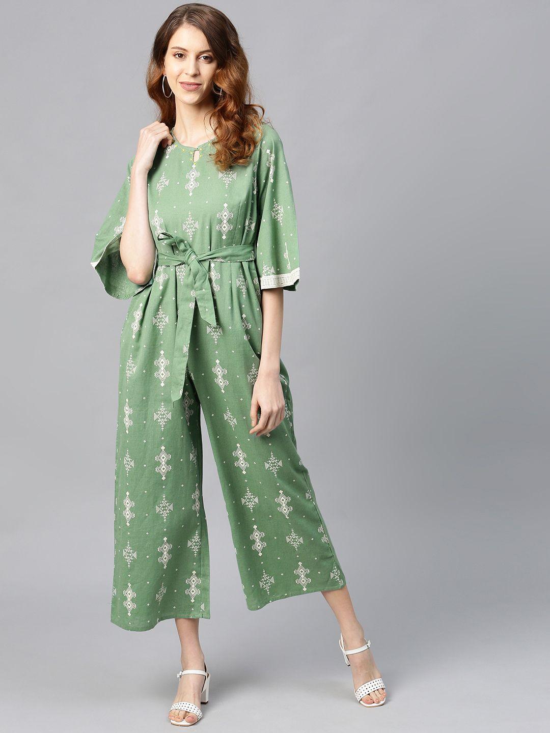 juniper women green & off-white printed culotte jumpsuit