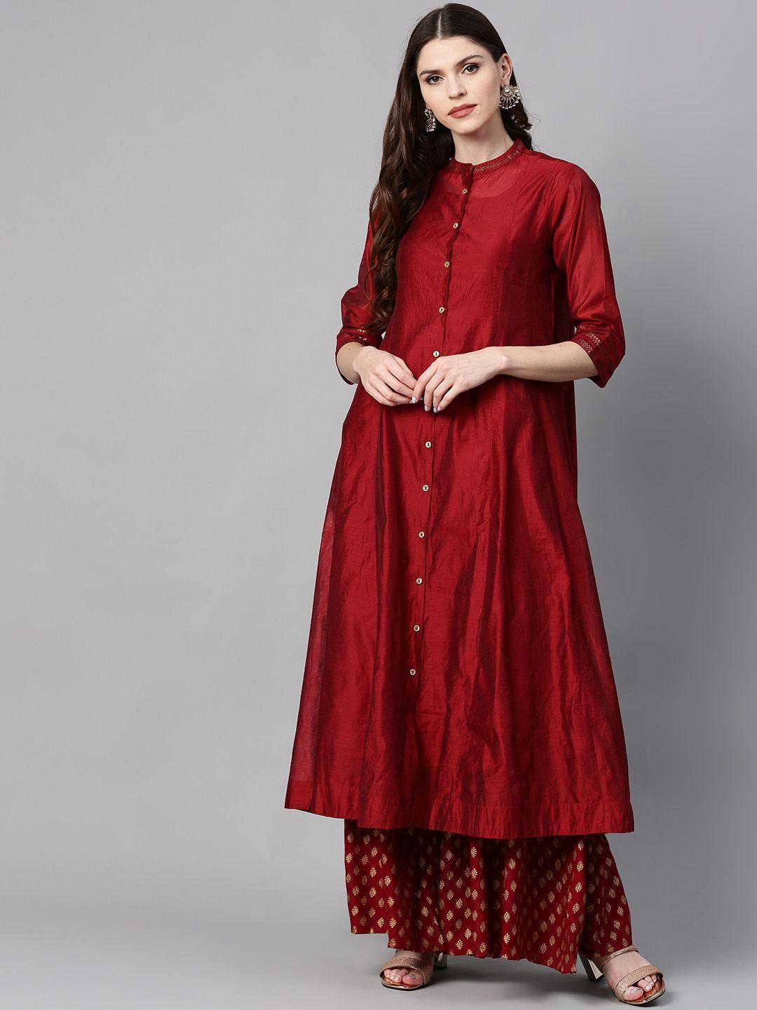 juniper women maroon solid anarkali kurta