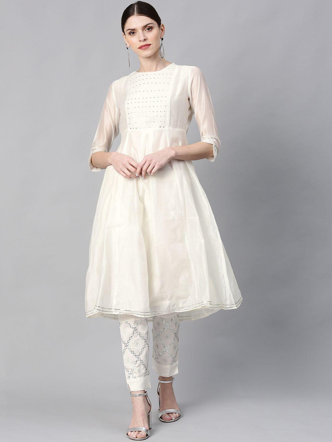 juniper women off-white yoke design a-line kurta