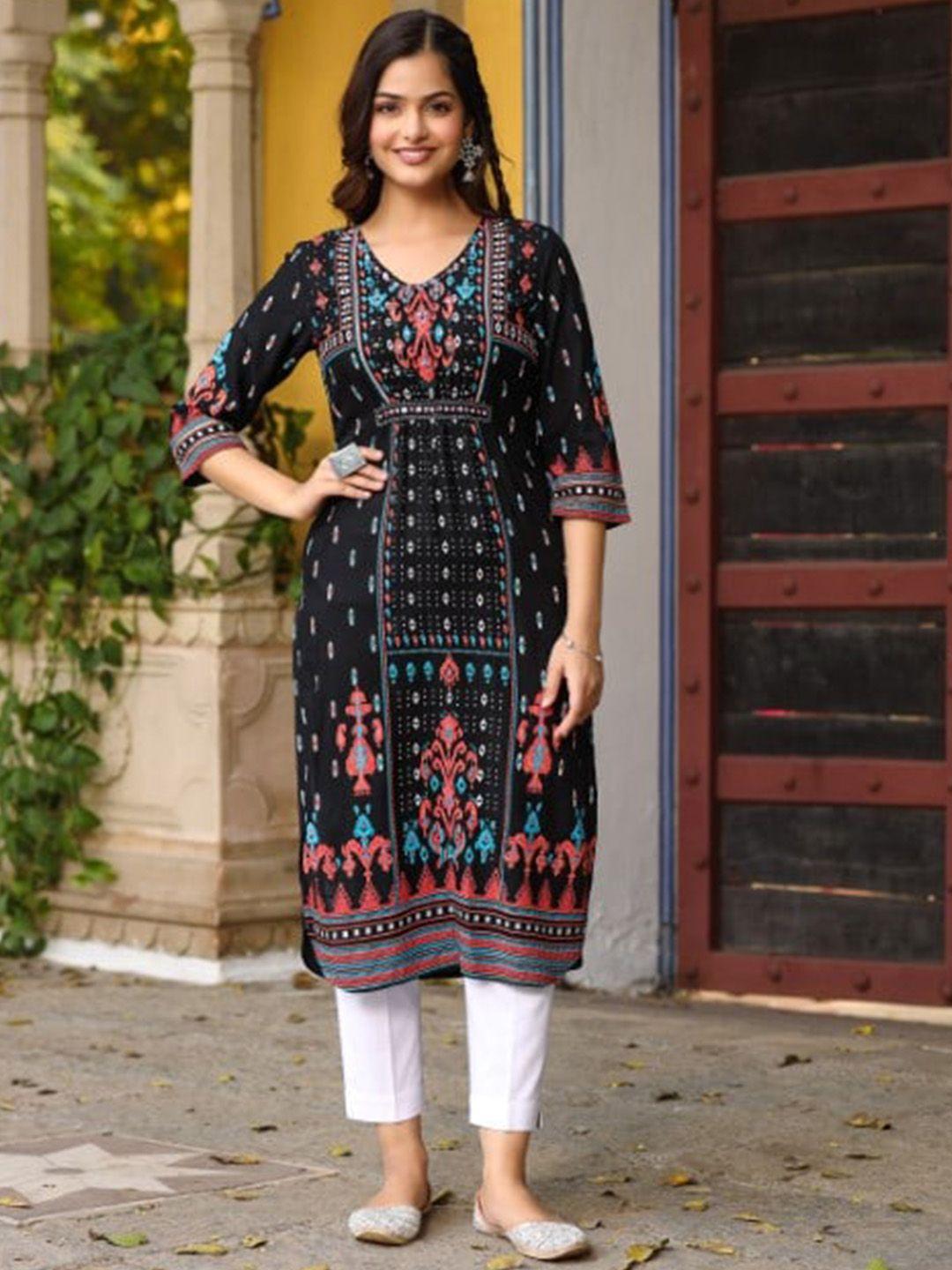 juniper women printed thread work liva kurta