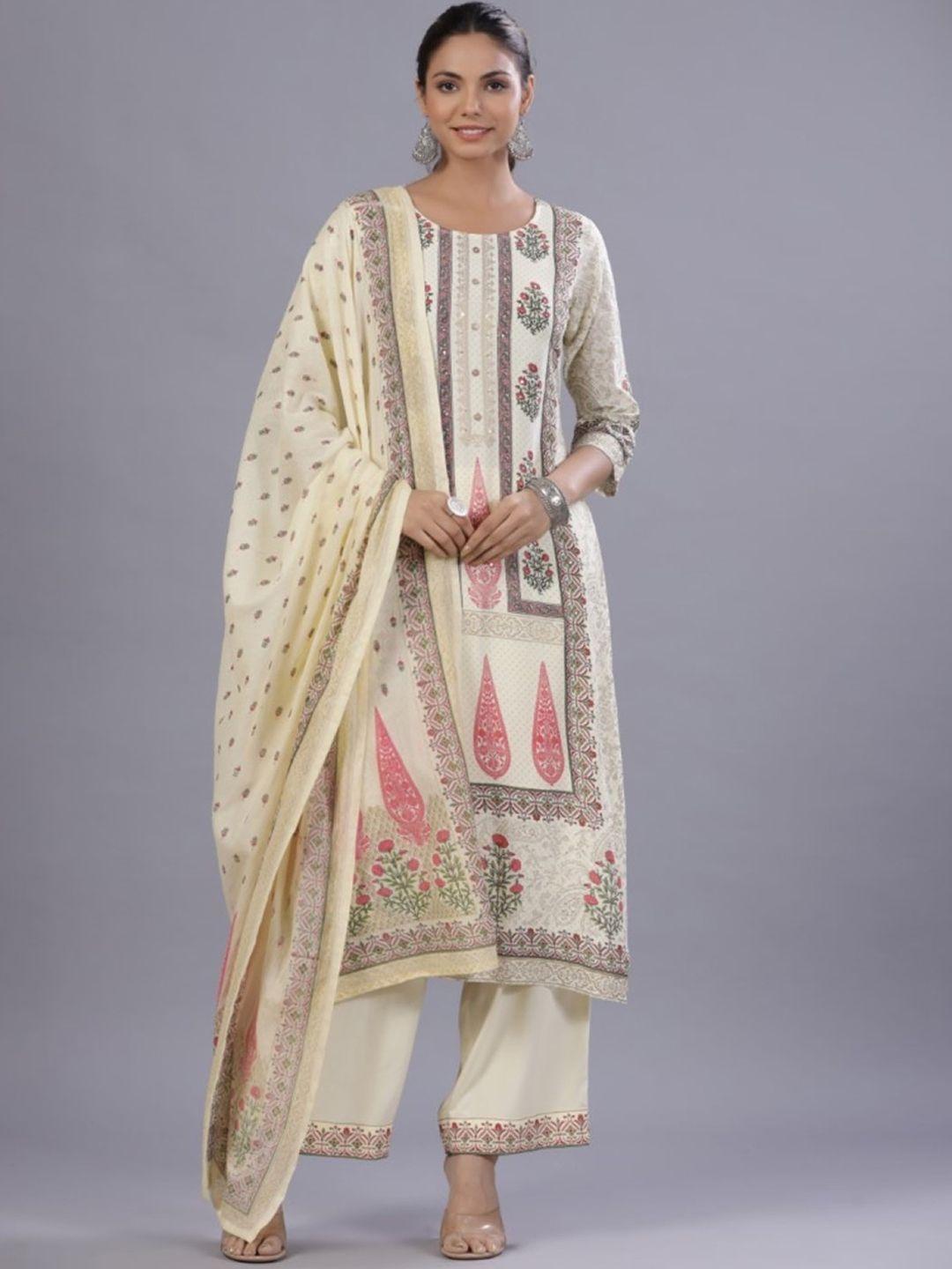 juniper yellow & green floral printed kurta with trousers & dupatta