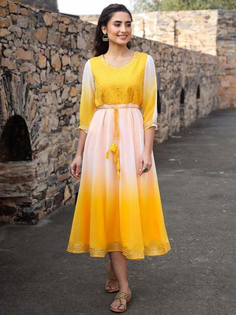 juniper yellow embellished a-line dress