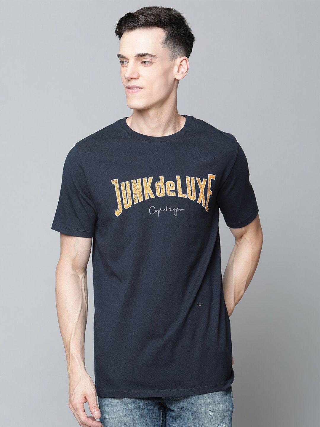 junk de luxe men navy blue brand logo printed organic cotton t-shirt