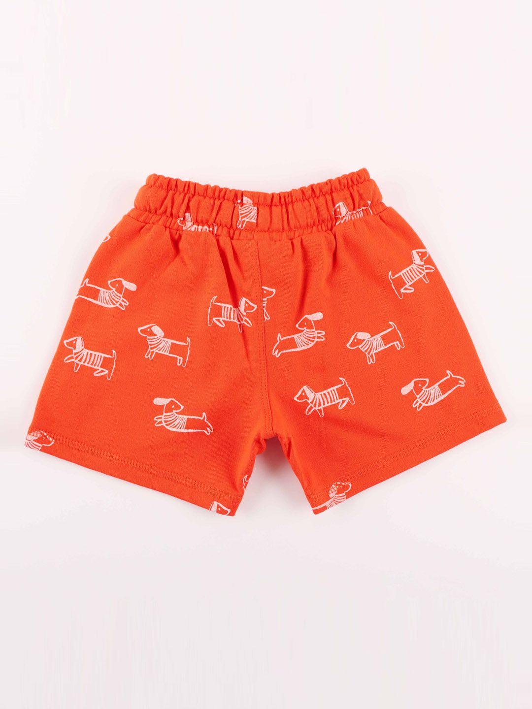 juscubs boys orange conversational printed pure cotton high-rise shorts