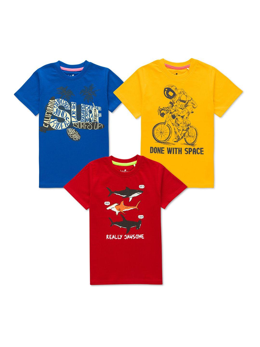 juscubs boys pack of 3 graphic printed cotton t-shirt