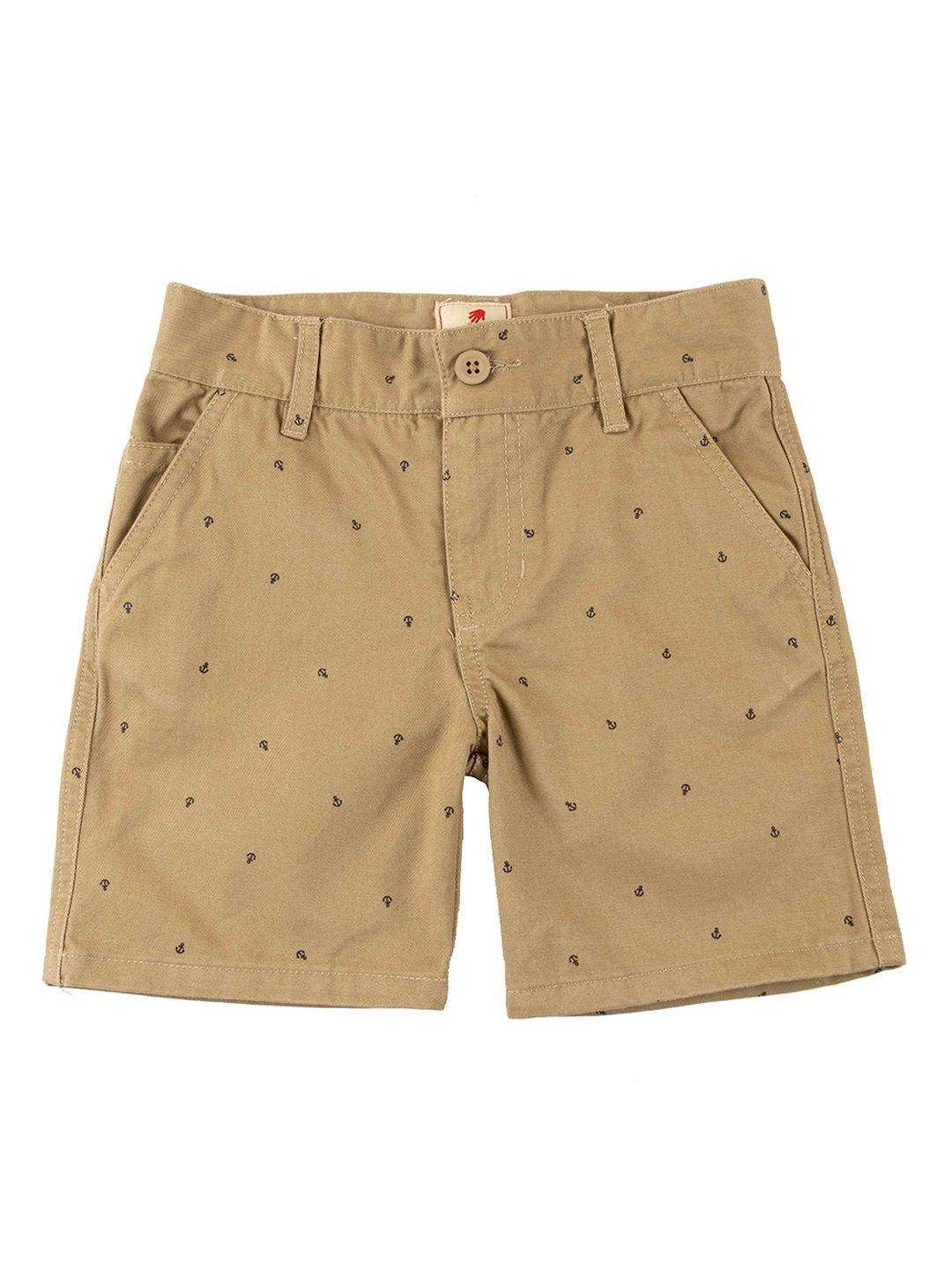 juscubs boys beige cotton printed outdoor shorts