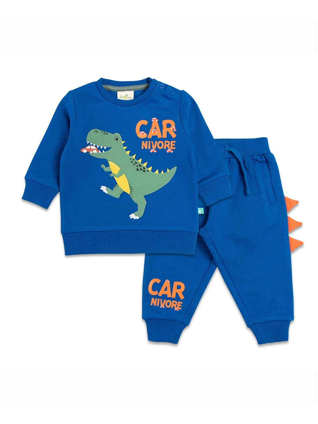juscubs boys blue & green printed t-shirt with trousers