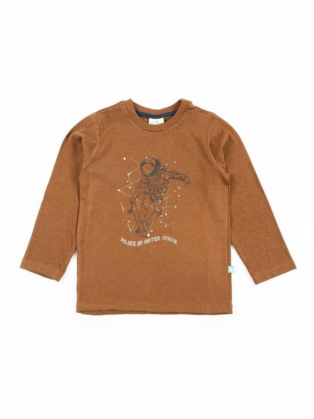 juscubs boys brown graphic printed cotton t-shirt