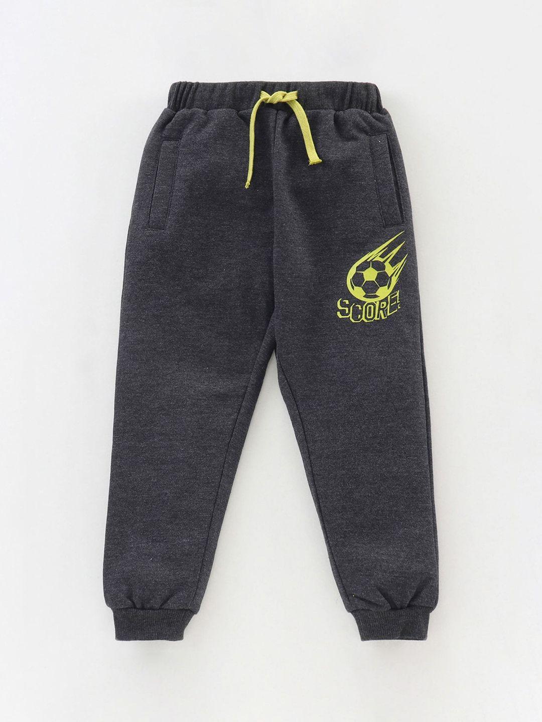 juscubs boys charcoal grey solid joggers with printed detail