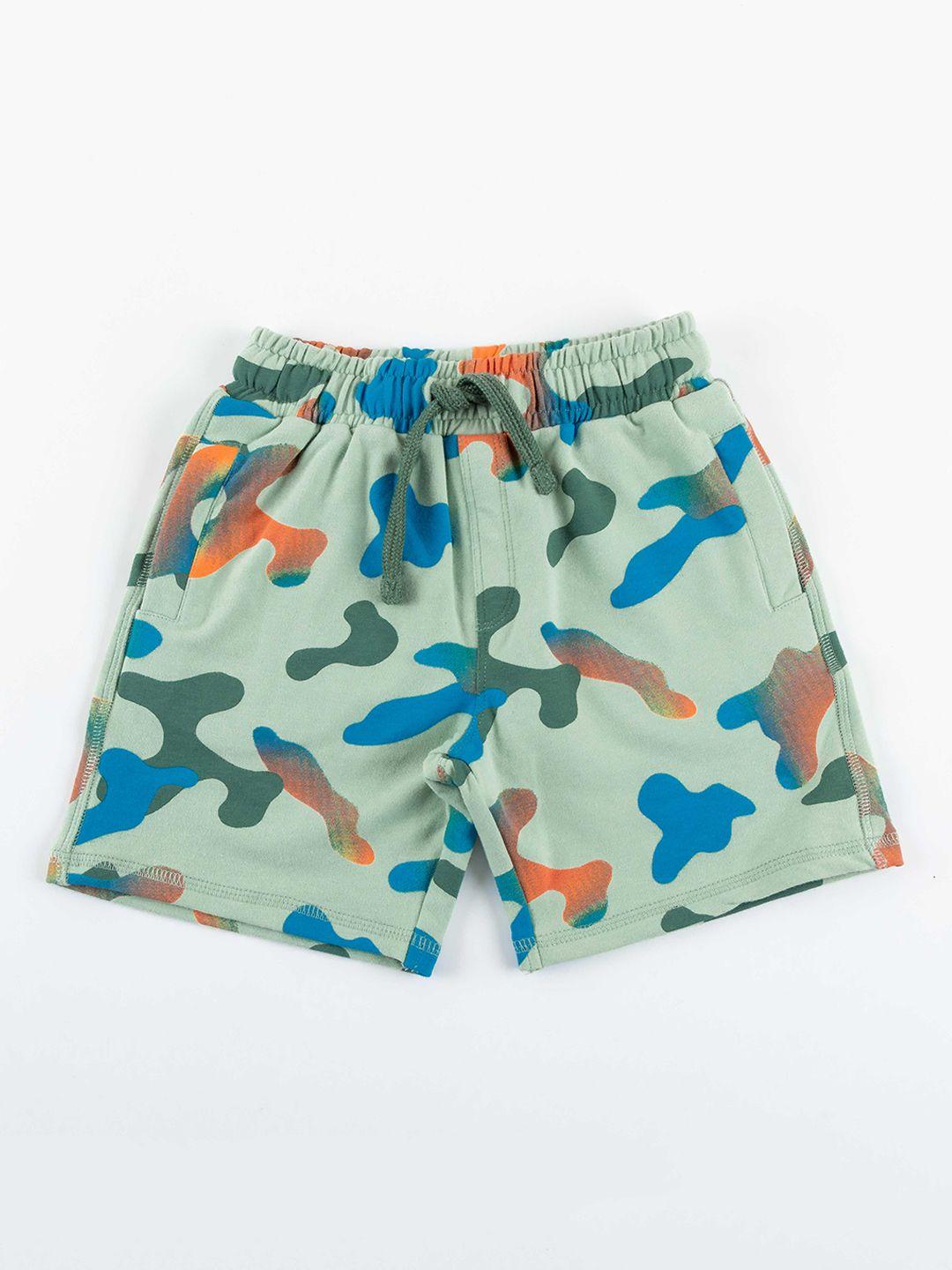 juscubs boys green & blue camouflage printed pure cotton high-rise shorts