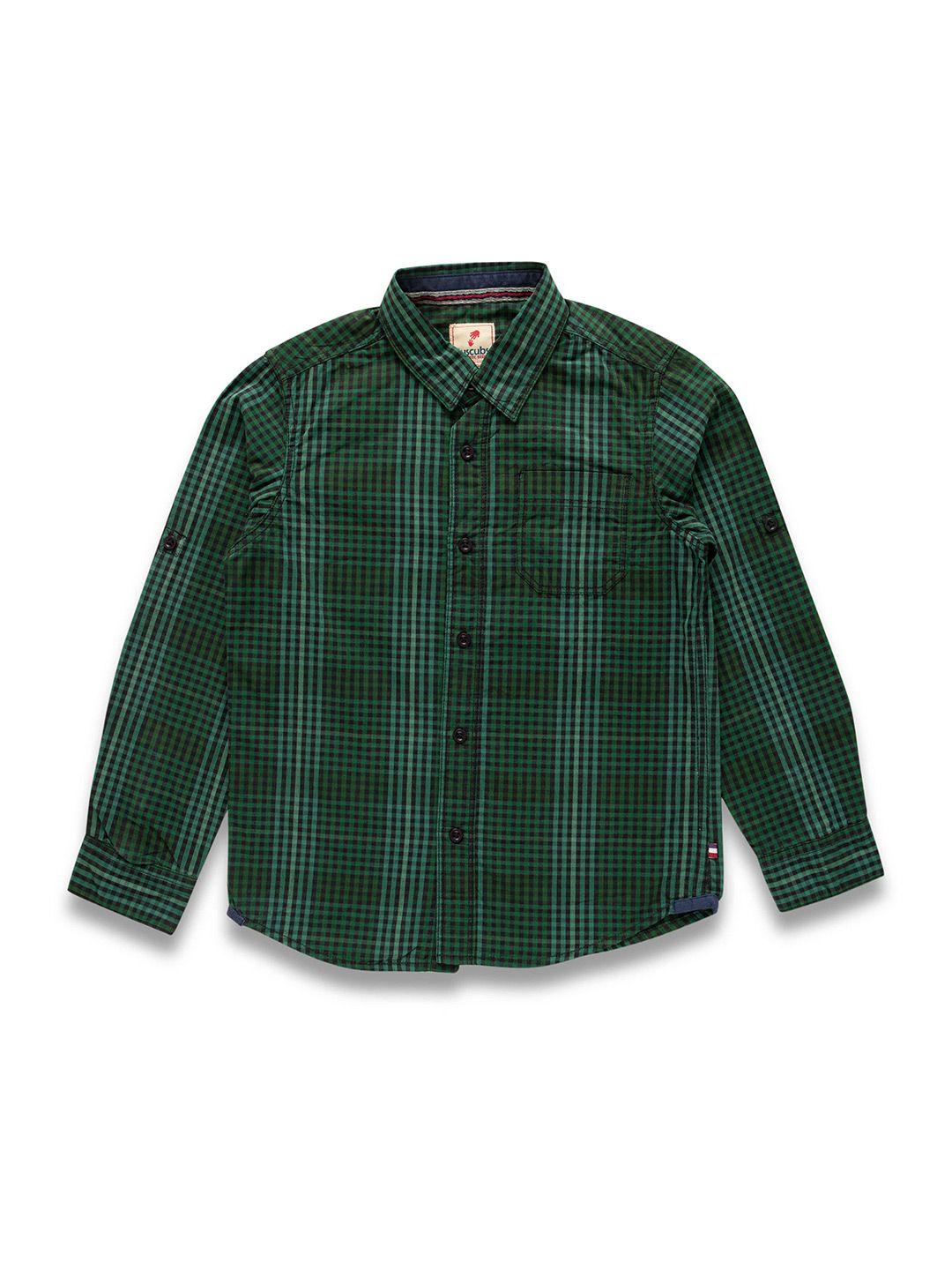 juscubs boys green premium tartan checks opaque checked casual shirt