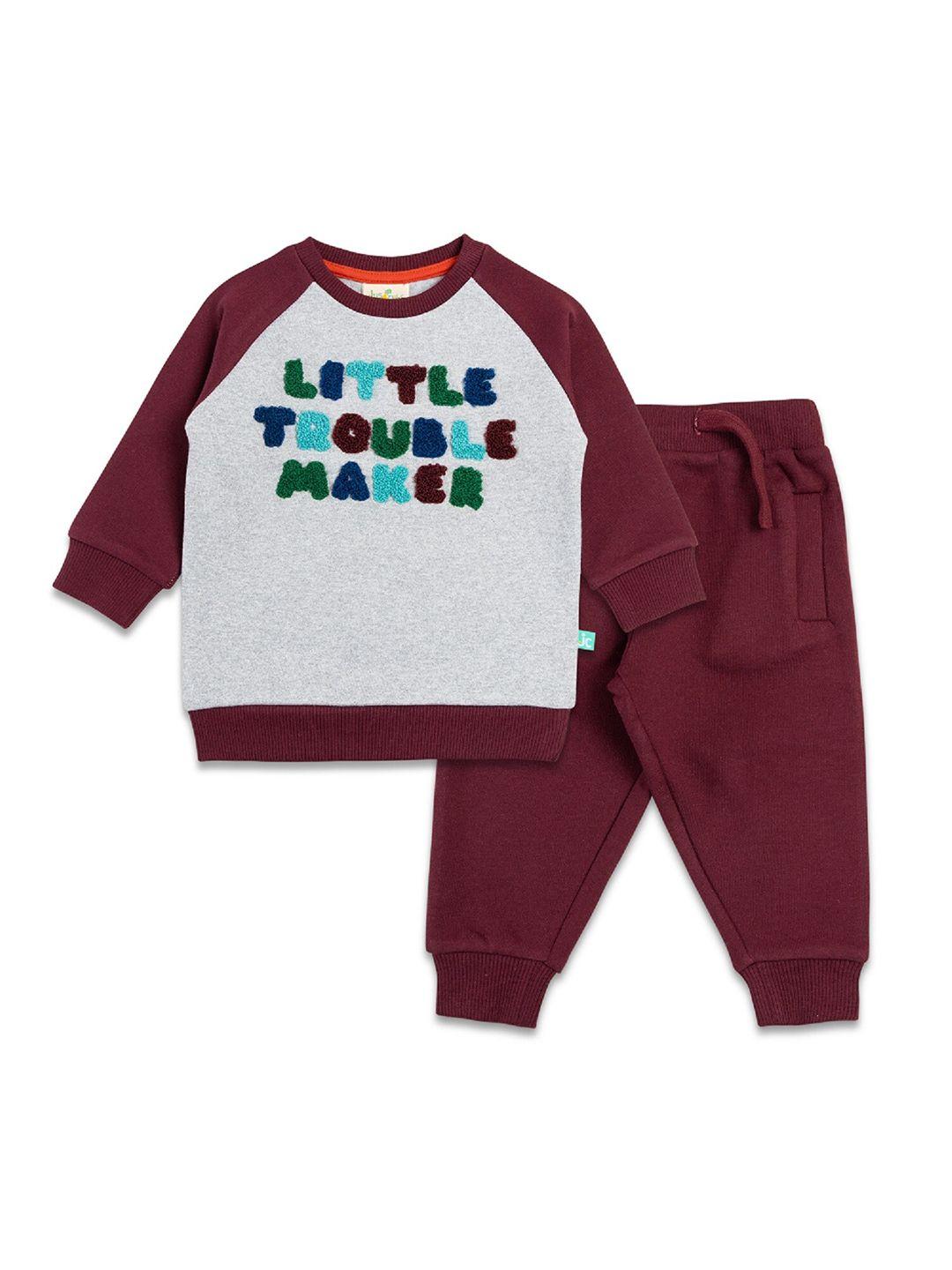 juscubs boys maroon & grey colourblocked t-shirt with trousers