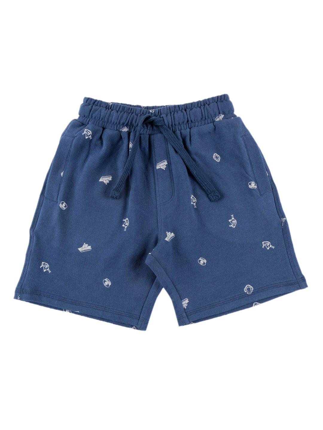 juscubs boys navy blue conversational printed pure cotton high-rise shorts