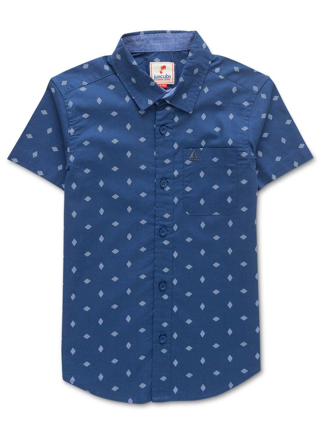 juscubs boys navy blue premium opaque printed casual shirt