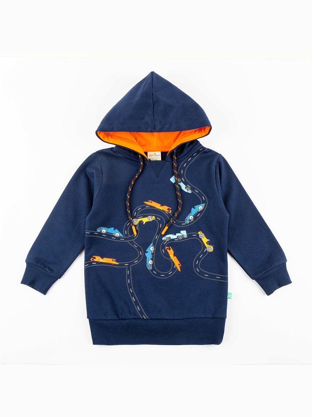 juscubs boys navy blue printed sweatshirt