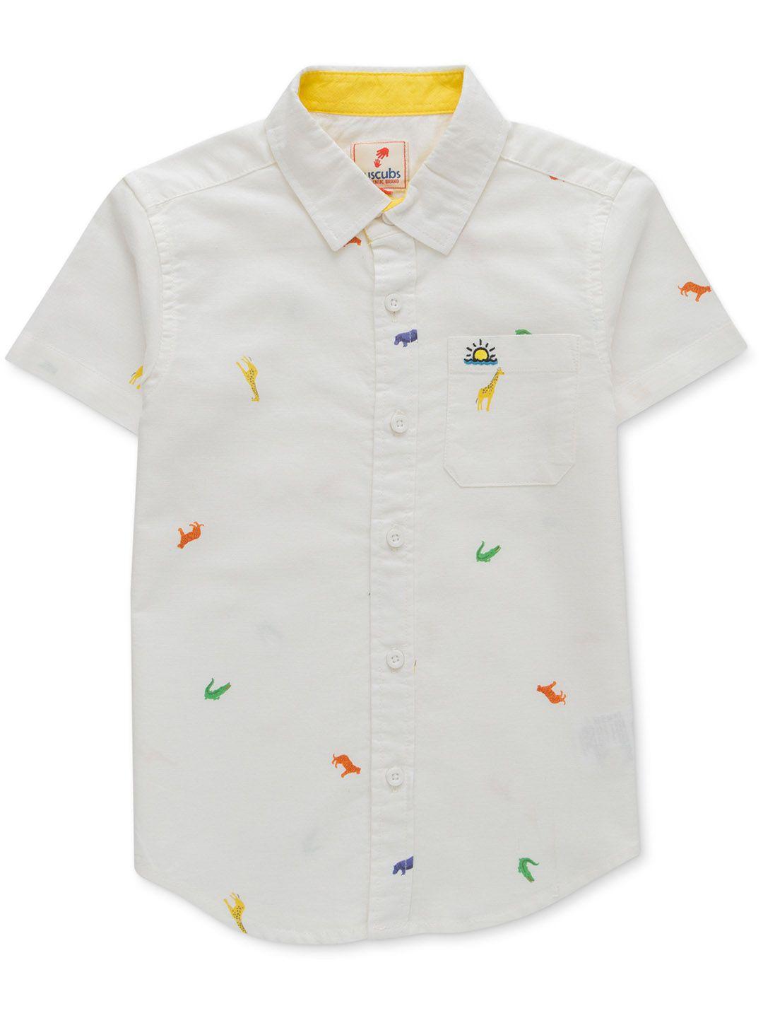 juscubs boys off white premium opaque printed casual shirt